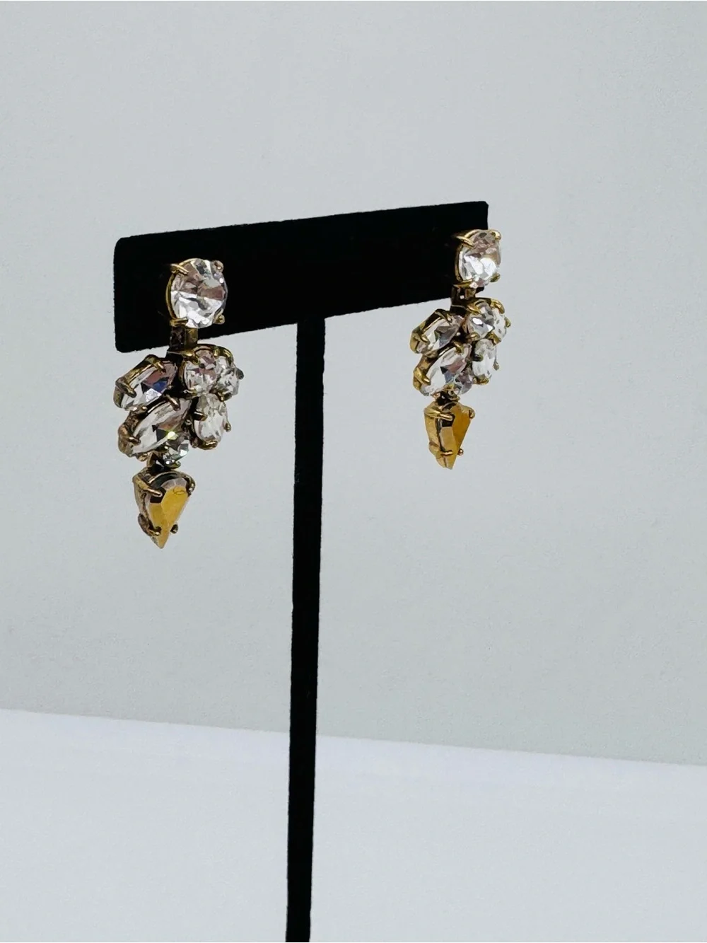 J. Crew Vintage Crystal Cluster Drop Statement Earrings Antiqued Gold